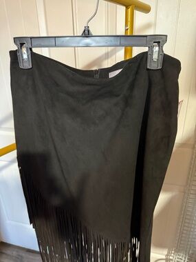 Black Fringe Suede-Look Women's Skirt